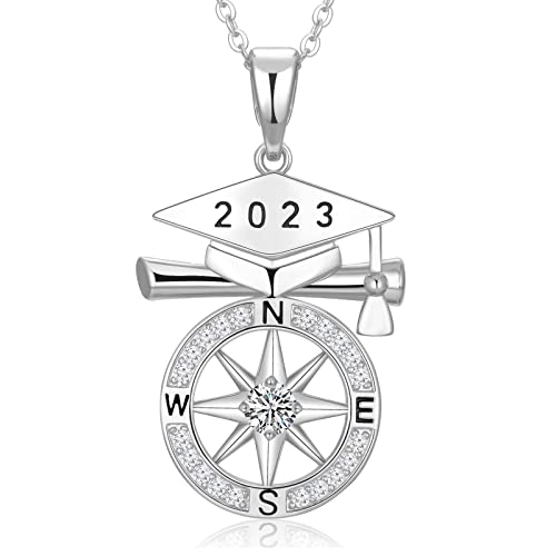 Peeshow Graduation Gifts For Her 2023 S925 Sterling Silver Compass Necklaces College High School Graduate Gift For Girls Women Daughter Nieces Friends With Graduation Cap Jewelry Box, Card #TOP3