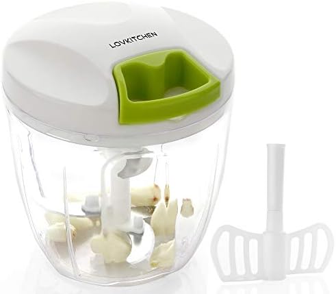Manual Food Chopper-LOVKITCHEN Compact and Powerful Hand Held Vegetable Chopper/Mincer/Blender to Chop Fruits/Vegetables/Nuts/Herbs/Onions/Garlics for Salad,Pesto,Coleslaw,Puree (L)