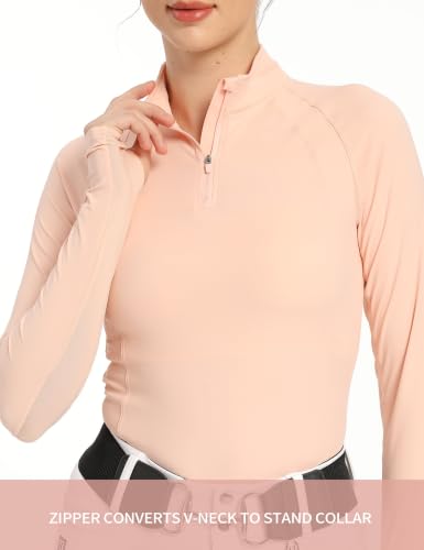 Miniatura 5 de Harrison Howard Camiseta Ecuestre De Manga Larga Para Mujer, Diseño De Brazo De Media Malla, Secado Rápido, Cuello Elegante, Naranja Rosa, Large