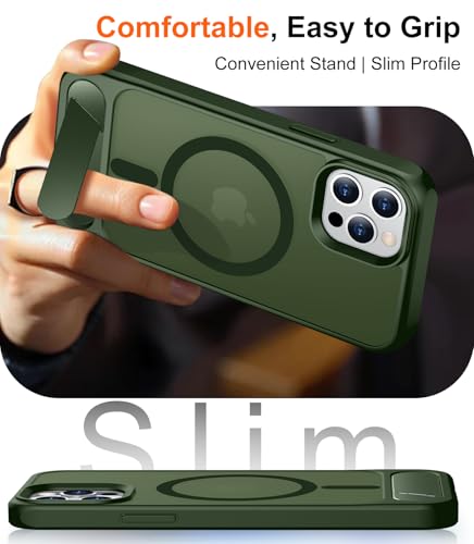 Image of Magnetic Compatible with iPhone 12 Pro Max Case, [Built-in Invisible Kickstand][Compatible with MagSafe][Military Grade Shockproof] Slim Translucent Matte Phone Case for iPhone 12 Pro Max 6.7 inch