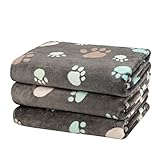 Dono 1 Pack 3 Dog Blankets for Small Dogs, Soft Fluffy Paw Print Pattern Fleece Pet Blanket Warm Sle
