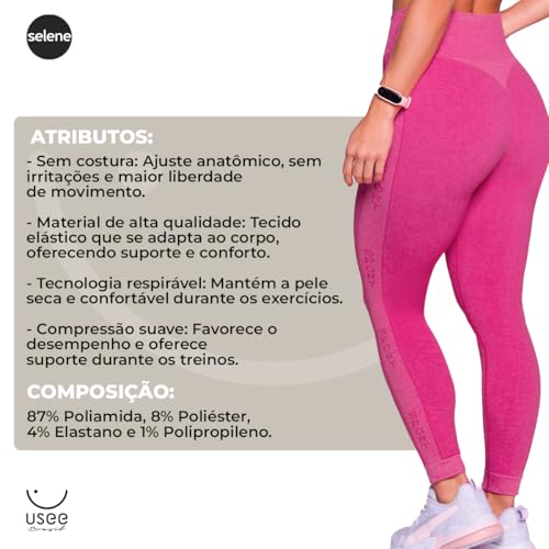 Calça Legging Sem Costura Sport Selene (BR, Alfa, P, Regular, Regular, Pink)