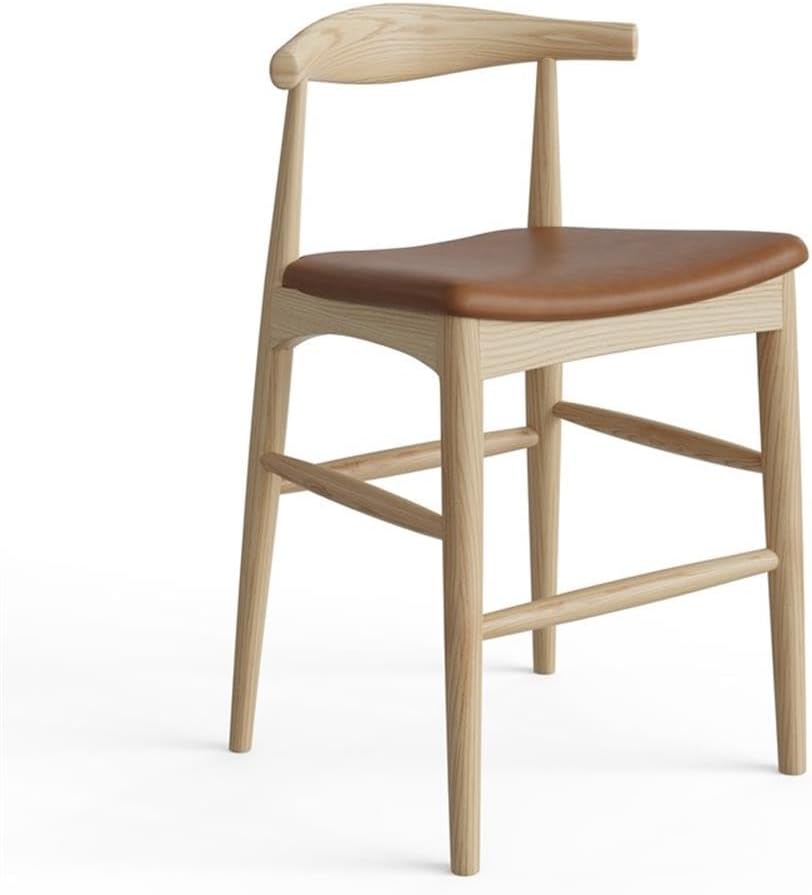 Pemberly Row Danish Design Vegan Leather Counter Height Stool, 23" W x 19" D x 35.5" H, Solid Ash Wood, Natural Finish, Faux Leather Upholstered Seat, Minimalist Style for Kitchen or Bar Use