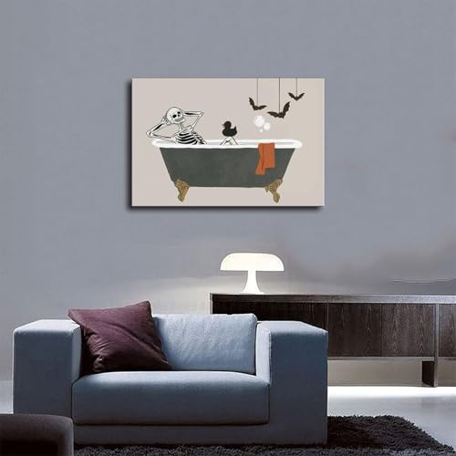 Poster squelette baignoire toile déco salon 61x91cm