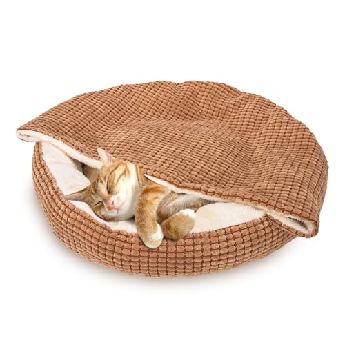 Nobleza Cuccia per Gatti con Coperta, Cuccia per Cani Rotonda Soffice, Cuccia Gatto Interno Morbido Antiscivolo Lavabile Taglia Piccola e Media Letto per Animali, Marrone, 65x58x16cm