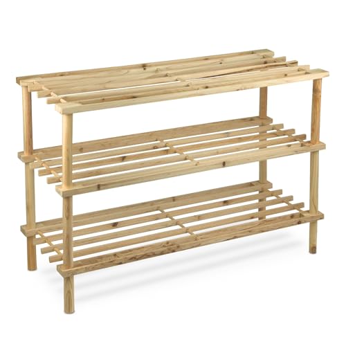 TIENDA EURASIA – Zapatero | Zapatero Entrada Recibidor | Material Madera de Pino | Altura de Baldas Internas 17.5 cm | Color Natural | Medidas 74x26x30 cm y 74x26.5x49 cm (3 Alturas)