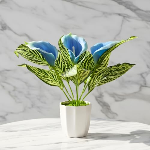 Image of fancymart Artificial Calla Lily Plant with Pot - 30 cm Height Decorative Flower Leaves (Pack of 1) | Realistic Faux Plant for Home & Office Decor | Table, Shelf & Desk Decoration