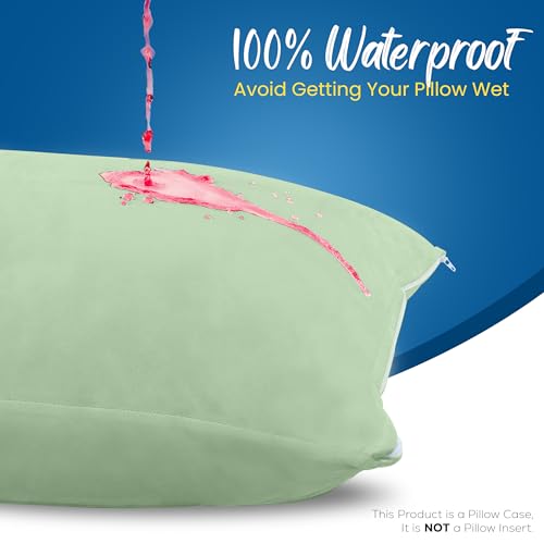 Image of Utopia Bedding Premium 100% Waterproof Pillow Protectors with Zipper King Size (Set of 4), Bed Bug and Dust Mite Proof Zippered Pillow Covers, Pillow Encasement Cases, Sage
