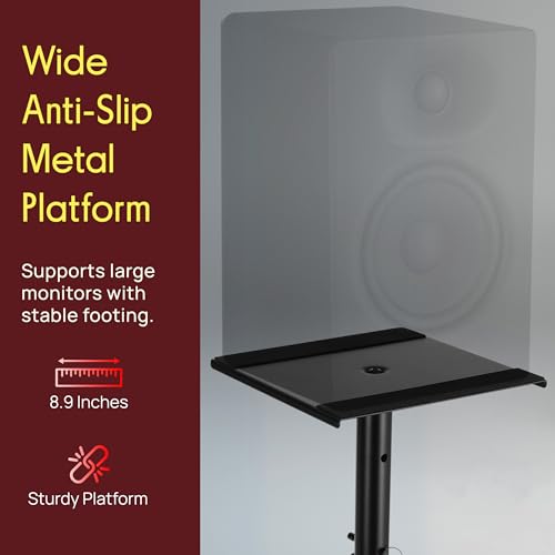 Image of Pyle Adjustable Speaker Stand Pair - Dual Studio Monitor Tripod with Metal Base, Anti-Slip Speaker Pads, Height Adjustment from 34 inch to 53 inch - Ideal for Home, Studio, and DJ Use, 90 lbs Weight Capacity