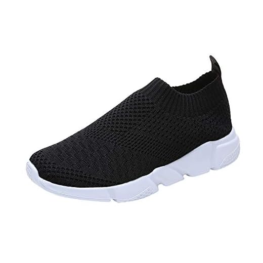 Aniywn Tênis esportivo feminino, de malha respirável, sem cadarço, casual, sem cadarço, para caminhada, tênis leve, Preto, 36