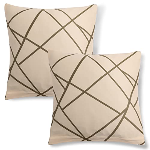 Image of HOKIPO Stretchable Cushion Cover for Sofa 16x16 Pack of 2, Beige Abstract Line (AR-4098-D23*2), 40x 0.1 cm