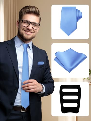 Image of Mantieqingway Black Tie Sets for Men Classic Solid Color Tie Handkerchief Pocket Square Holder Formal Graduation Wedding
