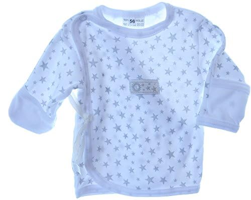 Baby Wickelshirt mit Kratzschutz – Hemdchen Weiß mit Sternchen-Muster – Flügelhemdchen in Größen 56 62 – Babyhemdchen für Jungen weiches Shirt für Neugeborene