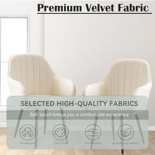 Image of Velvet Accent Chair | Luxury Upholstered Armchair with Sturdy Metal Legs | Modern Comfortable Chair for Living Room, Bedroom, Office, or Cafe (Black Legs, White)