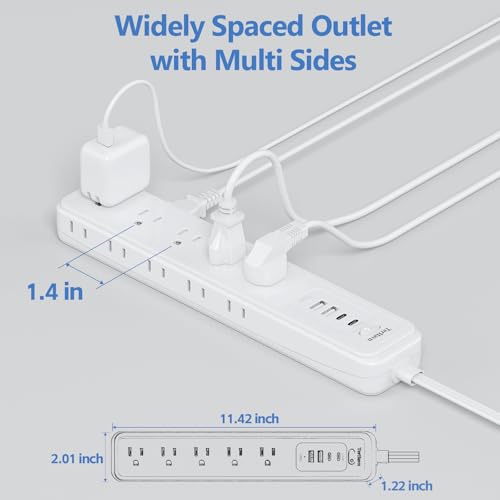 Power Strip Surge Protector,15 Outlets 4 USB 2 USB-C,5Ft Flat Plug,White - image 3