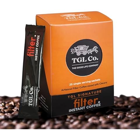 TGL Signature Instant Filter Coffee (25 Stick Sachets/ 50 Gram) Medium Roast Coffee, Coffee Chicory Blend (53% Coffee 47% Chicory), South Indian Filter Coffee Powder Cover