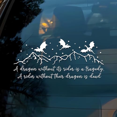Image of A Rider Without Their Dragon is De*d Car Decal Funny Fourth Wing Dragon, Mountain Fantasy Car Window Accessories Affirmations Vinyl Waterproof 6 Inches Bumper Decal Gift for Mom Dad Friend
