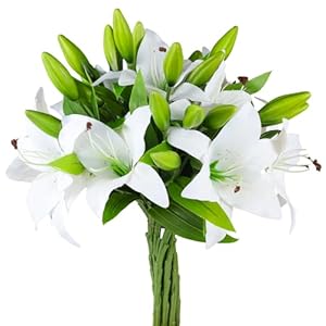 8 Pcs Artificial Tiger Lily Real Touch Lily Easter Lily Fake Spring Flowers for Wedding Home Party Easter Decoration Plastic Lily Faux Flowers (White, 8)