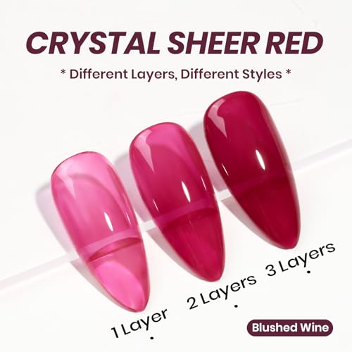 Image of Beetles Burgundy Red Gel Nail Polish - 15ML Wine Red Neutral Cherry Color Jelly Gel Polish Soak Off UV Translucent Effect Blushed Wine Series Manicure Gift for Women