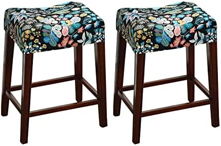 KRFOONN 2 Pack Rectangle Bar Stool Covers Printed Stretch Rectangle Saddle Bar Stool Slipcovers Washable Stool Upholstered Protector Slipcover for Dining Room Living Room with Nonslip Elastic Band, 07