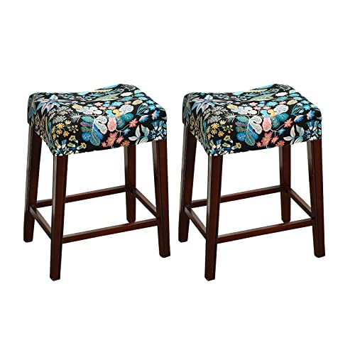 Krfoonn 2 Pack Rectangle Bar Stool Covers Printed Stretch Rectangle Saddle Bar Stool Slipcovers Washable Stool Upholstered Protector Slipcover For Dining Room Living Room With Nonslip Elastic Band, 07 #TOP1