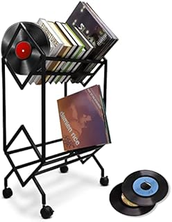 JKKLCC Vinyl Record Storage Holder Black 42.5cm Double Record Storage Layer with Pulley Design for 180-220 Vinly Record Albums Display Stand Lp Storage Organizer