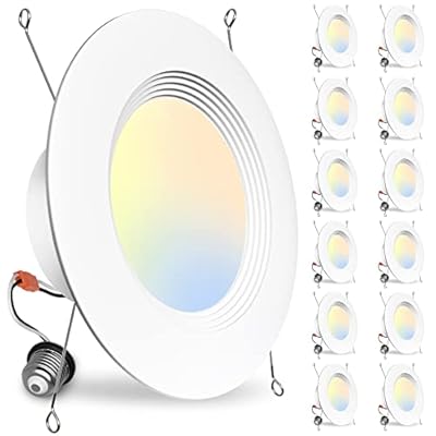 BBOUNDER 12 Pack 5/6 Inch LED Retrofit Recessed Lighting, Selectable 5CCT, Baffle Trim Can Lights, Dimmable, 12.5W=100W, 950 LM, 2700K/3000K/4000K/5000K/6000K Adjustable, Dimmable Recessed Lighting