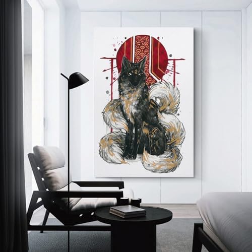 Tableau Kitsune moderne décoration murale grand format pour chambre et famille