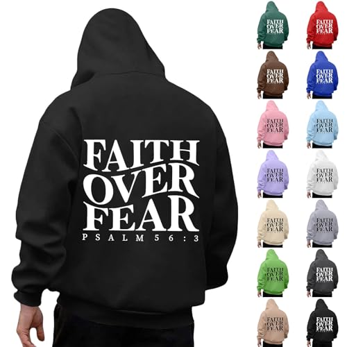 Faith Over Fear Graphic Hoodies for Men, Oversized Hooded Sweatshirt with Pocket, Trendy Fall Winter Pullover Tops2