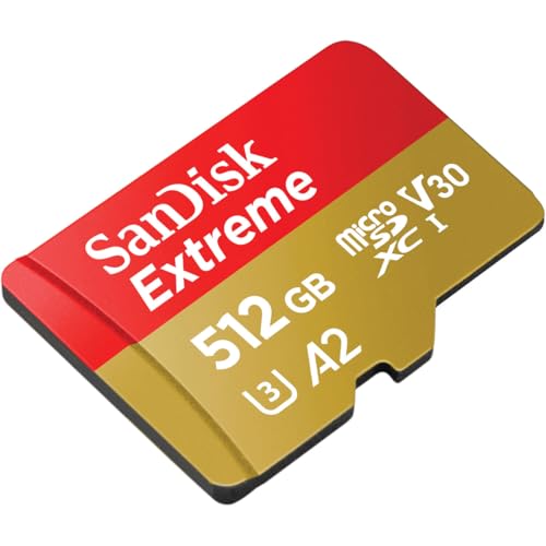 SANDISK 512GB Extreme microSD UHS-I Card - Up to 245MB/s Read Speed and 170MB/s Write Speed, 5.3K Video, 4K UHD Video, high-Performance for Action cams, Drones, Android Devices - SDSQXH9-512G-GZ6MA