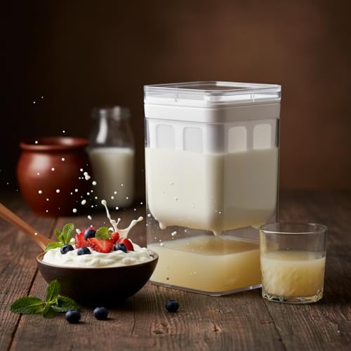 Image of Walfos Greek Yogurt & Curd Maker - 1100ml Fine Mesh Strainer with Lid | Multifunctional Yogurt Filter | Curd Maker for Home | Perfect for Homemade Yogurt, Curd, Cheese Maker (Yogurt 1000ml)