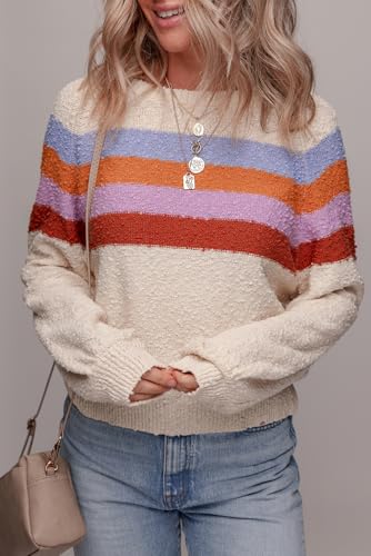 Urchics Jet Stream Striped Color Block Loose Sleeve Chic Sweater Pullover for Women3