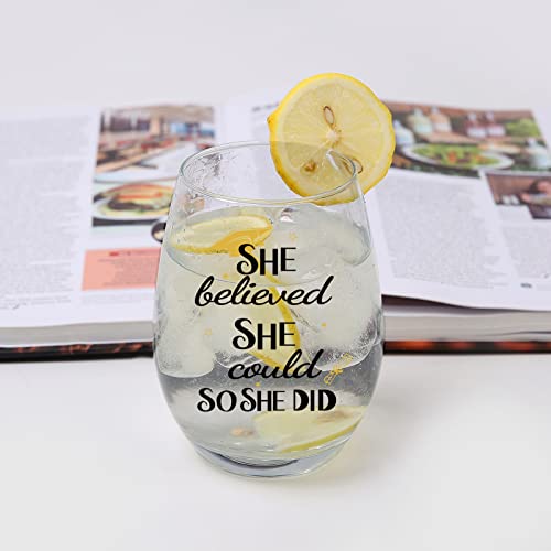 Jogskeor She Believed She Could So She Did Wine Glass 15Oz, Congratulation Gift Stemless Wine Glass, Inspirational Gifts For Her Friend Sister College Graduates, High School Graduates #TOP3
