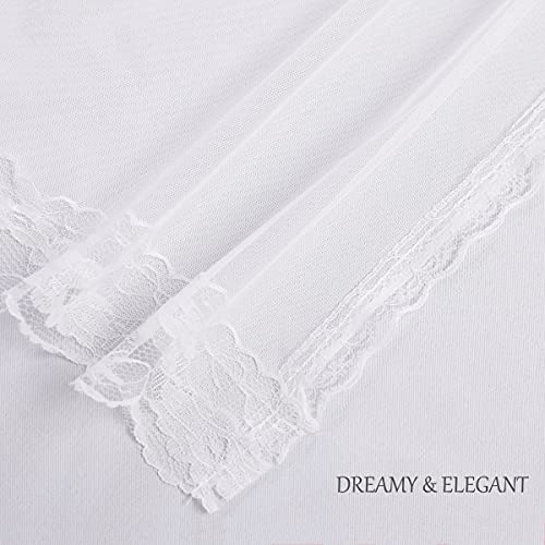 Image of Blackout Curtains 52W x 84L Set of 2 - Greyish White Double Layer Voile Sheer with Lace Hem for Bedroom Living Room