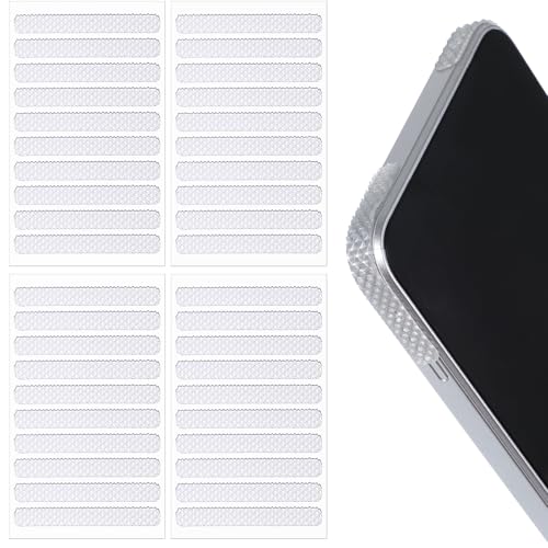 DOPENSPI 40 Pcs Cell Phone Grip Tape, Transparent Rubber Anti Slip Phone Stickers Adhesive Non Slip Strips Universal Grippy Side Stickers for Cell Phones Case Tablet Smooth Surface Devices