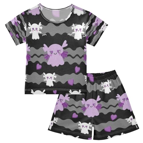 Pajama Sets Short Sleeve Cute Ghosts with Hearts Soft Cotton Summer Sleepwear 2 Piece PJS Size 5-14T