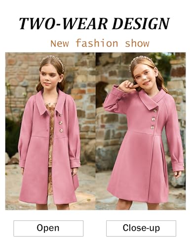 Image of GRACE KARIN Girls Dress Coat Kids Wool Lapel Long Button Jackets Fall Winter Outerwear Peacoat with Pockets 5-12Y