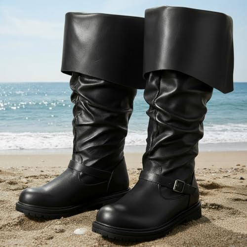 Image of Cutecrop Men's Medieval Pirate Boots Renaissance Costume Boots | Fantasy Cosplay Shoes, Faux Leather, Viking Gothic Leather Shoes