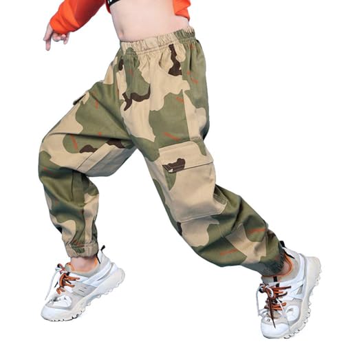 Image of Rolanko Girls Cargo Pants for Kids Loose Streetwear Hip Hop Dance Cotton Cargo Jogger Pants for Kids 4-15 Years