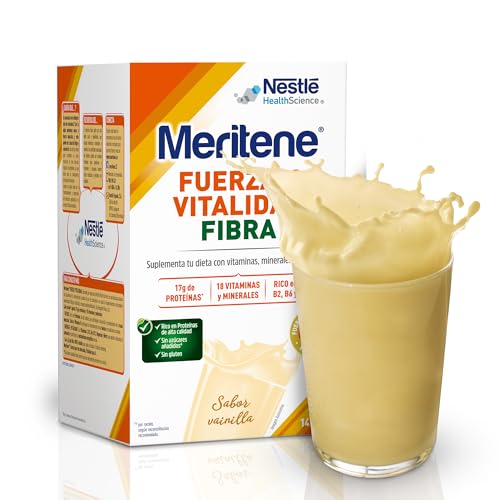 Meritene | Fuerza y Vitalidad Fibra | Sabor Vainilla | Fuerza para tus Músculos, Vitalidad para ti | Solución Nutricional Adultos con Fibra, Proteínas, Vitaminas y Minerales| 14 Sobres| 490 gr