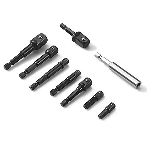 TACKLIFE Impact Grade Socket Adapter Set, Drill Bit Extension Set 9Pcs SAS1A