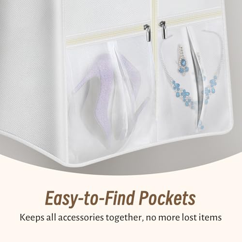 KIMBORA 72” Wedding Dress Garment Bag with 15” Gusset Bridal Dress Bags for Gowns Long Storage and Travel Large Mesh Pockets Hanging Garment Cover for Women, White4