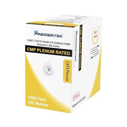 1000Ft Cat6 CMP Plenum 23AWG CCA UTP 4-Pairs Premium Network LAN Cable 550MHz White