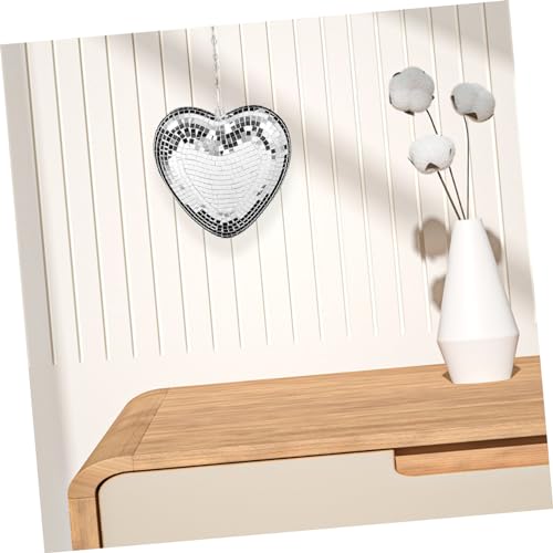 Adorno colgante en forma de corazón con superficie espejada para fiestas, bodas y decoración del hogar, temática disco miniatura 3
