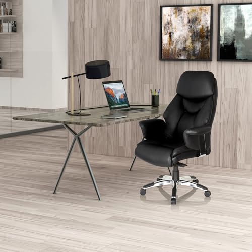hjh OFFICE 608210 XXL Chefsessel Prado Kunstleder Schwarz Bequemer Bürosessel mit Dicker Polsterung, hohe Rückenlehne