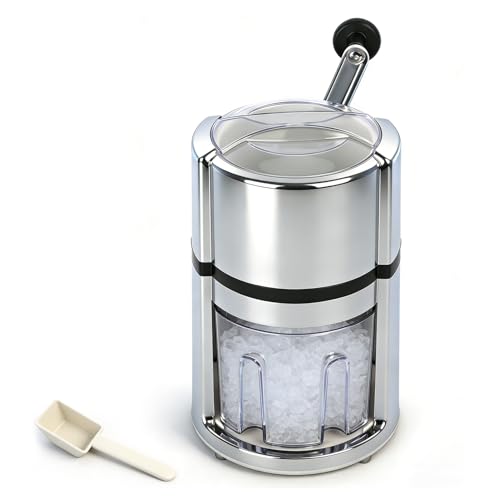 Broyeur à glace manuel en acier inoxydable 1,1 l avec manivelle, broyeur à glace manuel en acier inoxydable avec bac de récupération, pieds antidérapants,...