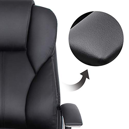 Sedia da Ufficio con Sedile Largo, Cuscino Portatesta e Seduta Spessa, Altezza Regolabile, Design Ergonomico, Nero, OBG57B - Sedia gaming - Immagine 5