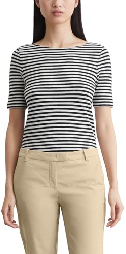 Marc O'Polo Damen T-Shirt mit U-Boot-Ausschnitt gestreift, Mehrfarbig (Multi/Black), XXS – Ansicht 1