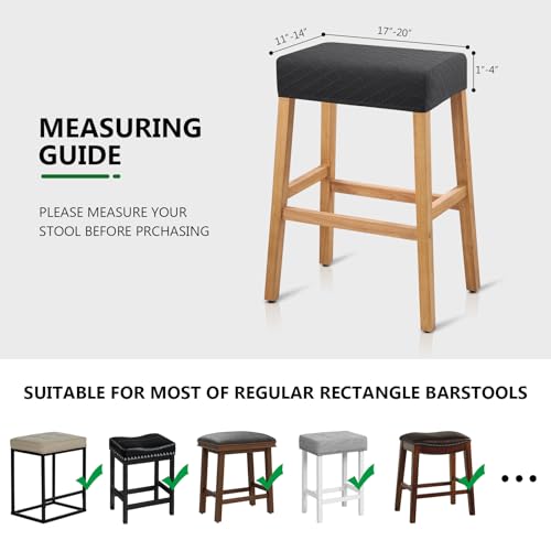Image of YISUN Stool Covers Rectangle - 2 Pack Stretch Waterproof Saddle Seat Cover Counter Bar Stools Bar Chairs Covers Kitchen Island Chairs Cushion Protector