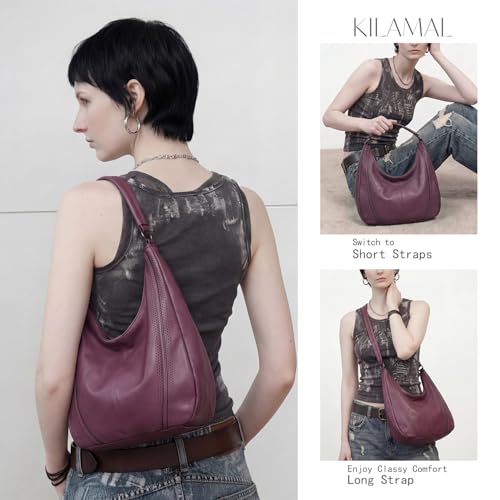 Image of Hobo Shoulder Bag Soft Leather Tote Purse with Adjustable Crossbody Strap Handbag for Work, Travel and Daily Use